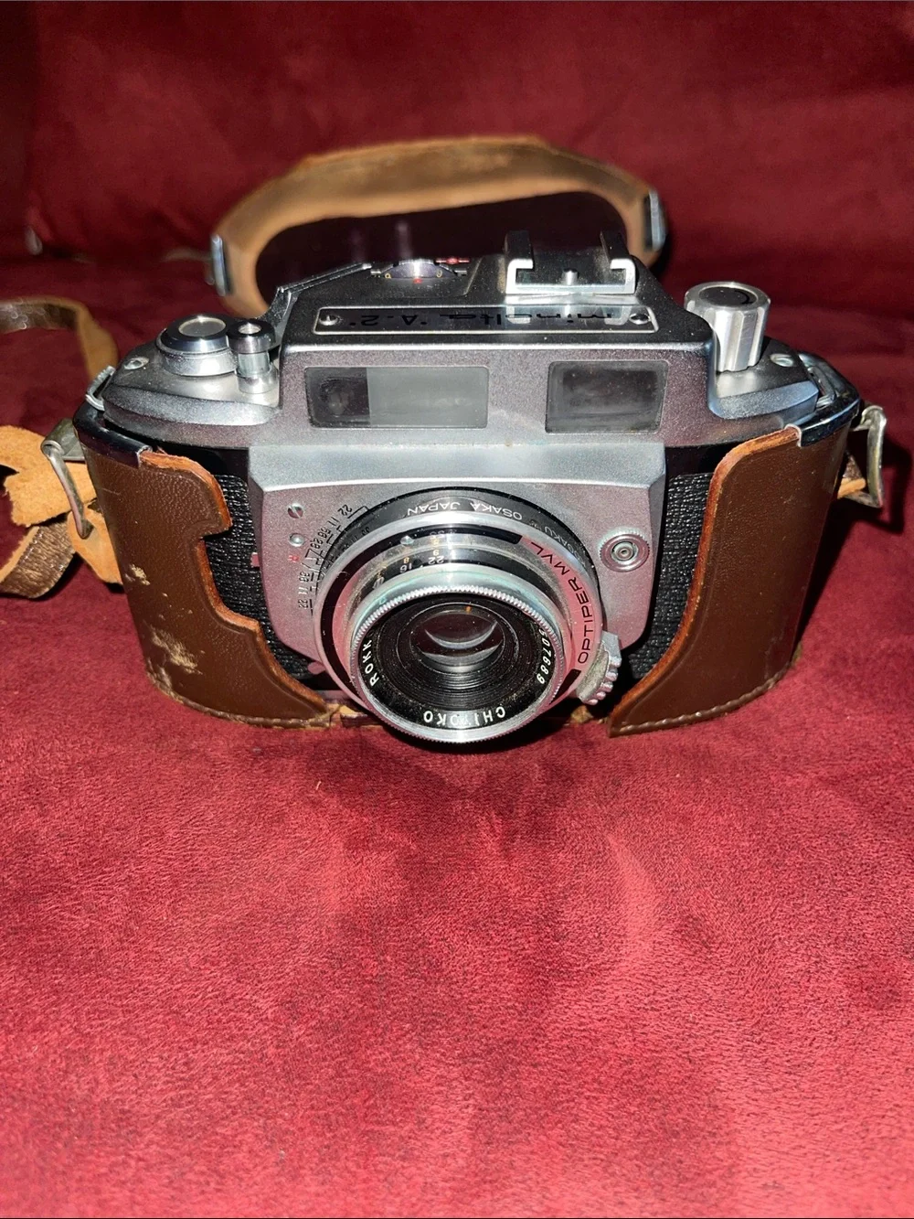 Hiyoko 35mm Film Camera in Brown and Silver with Leather Half-Case